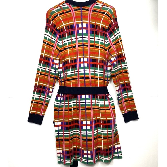 Moth Anthropologie Plaid Belted Open Knit Cardigan Sweater Multicolor Size L - Picture 4 of 10